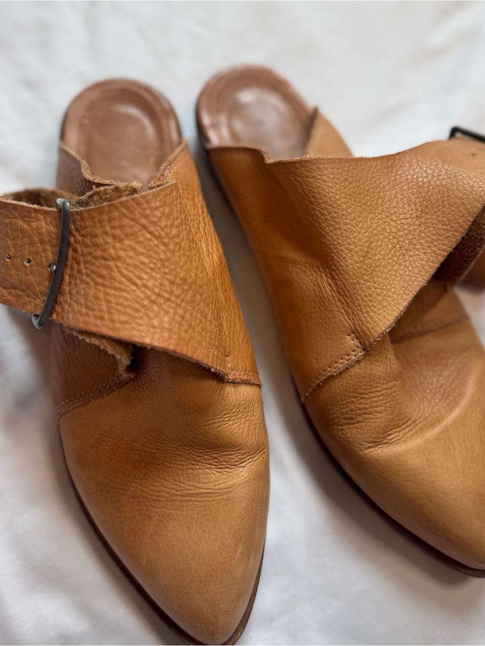 Free People Cognac Leather Pointed Buckle Mules - Picture 3 of 8